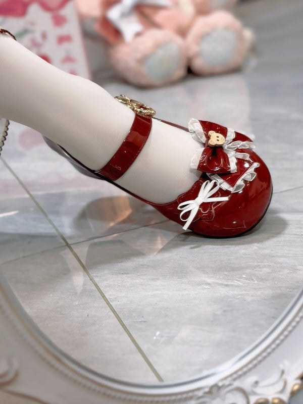 Wine Red Bunny Snap Mary Jane Shoes by Cherry Bunny