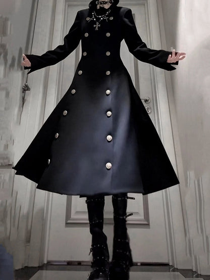 Design / Mantel Schwarz Abnehmbarer Cape Trenchcoat Grau Zweireihig