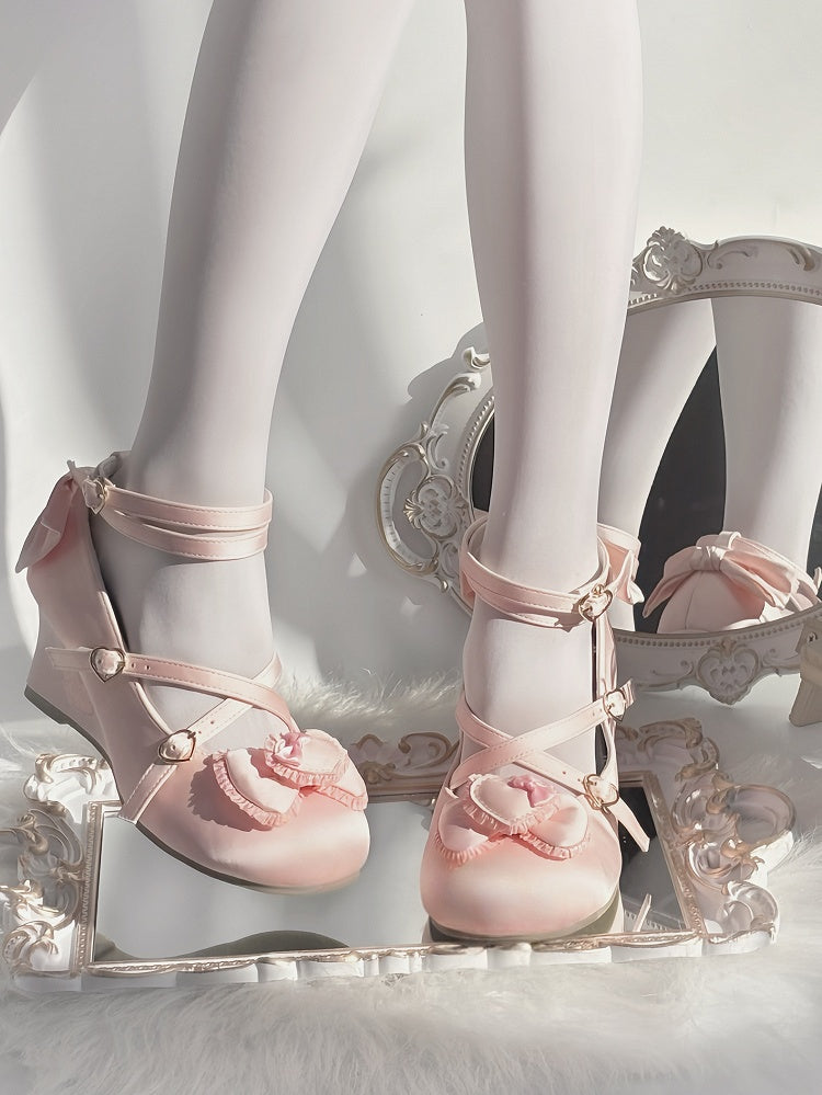 Shoes Wedge Toe Sweet Round Pink Lolita Sole -