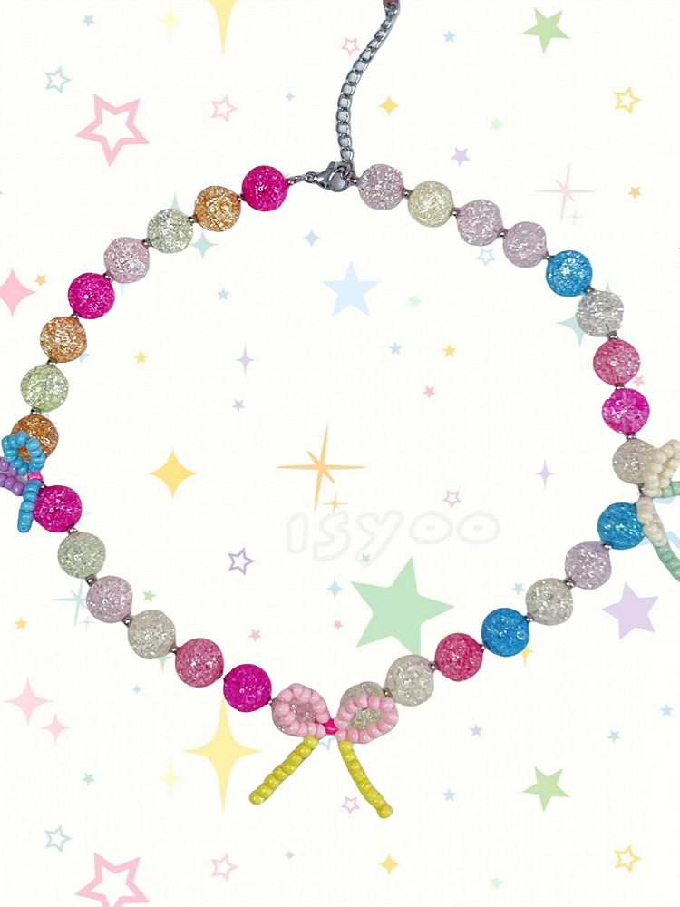With Bowknot Details Colorful Necklace Y2K Beaded