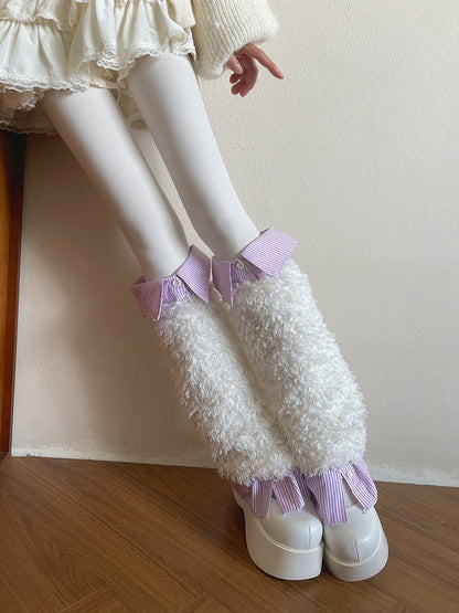 Collared 3-Color Leg Warmers Striped