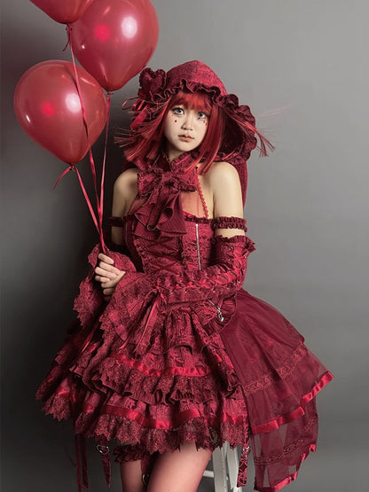 Ruffles Red Strappy Tiered Heart Gothic Skirt Buckle Lolita