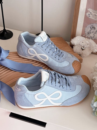 Blue Lace-up Bowknot Ties Sneakers Design Front