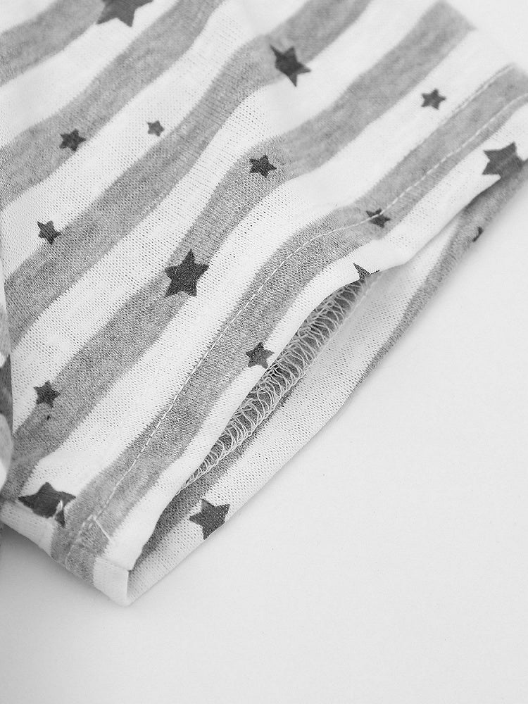 Gray Striped Star Pattern Tee with Drawstring - Languid Park