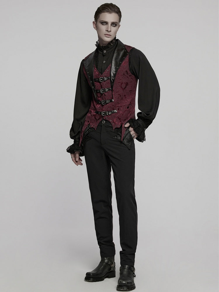 Lapel Jacquard Black Red Gothic Vest Men's