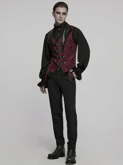Lapel Jacquard Black Red Gothic Vest Men's