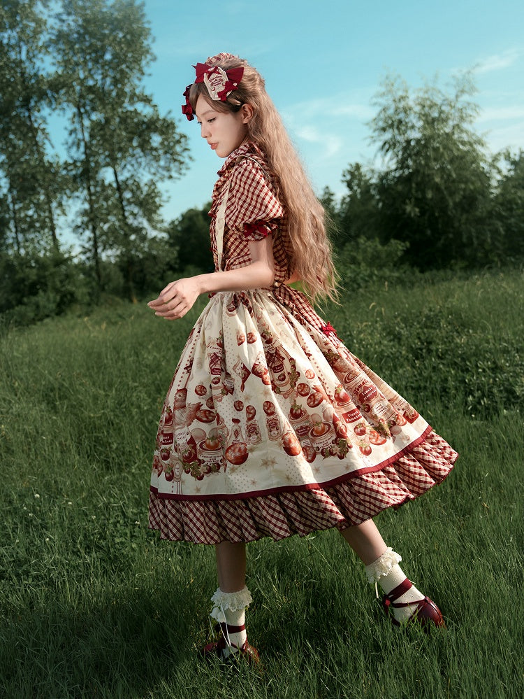 Detachable Skirt / Tomatoes Shoulder with Egg Chick Hen Lolita Straps Print and Country Fried