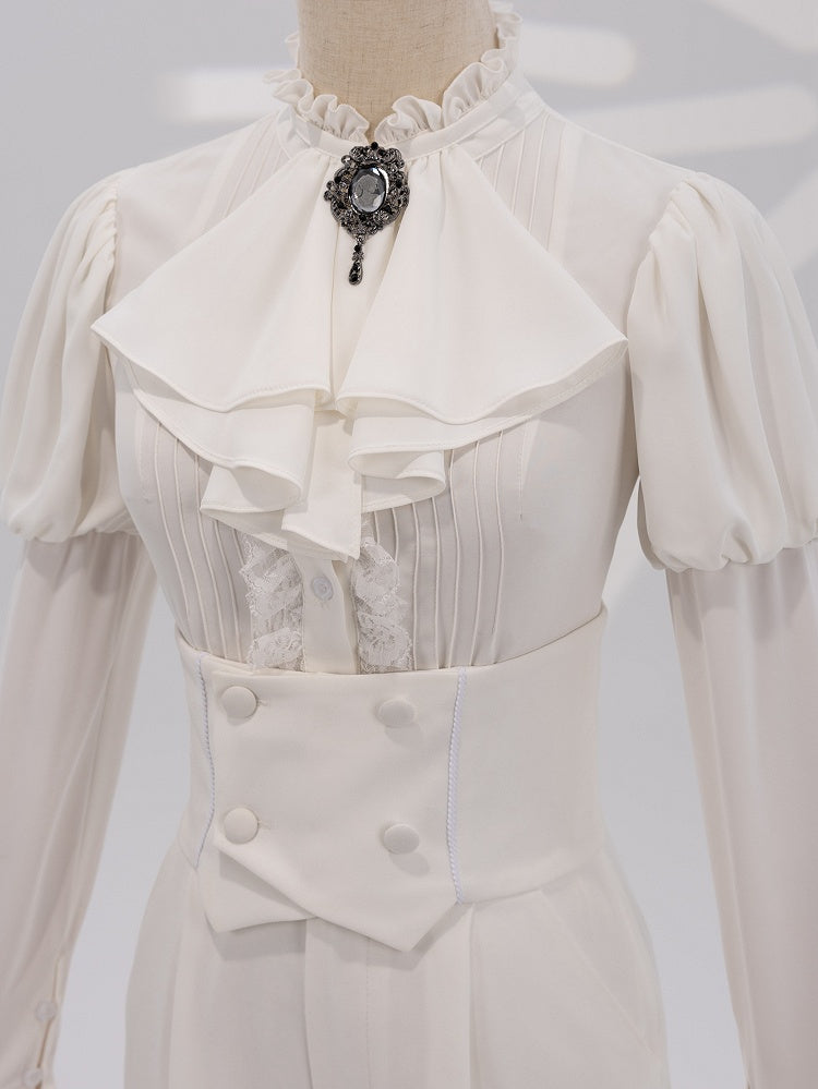 White Corset Belt High-Waist Ouji Lolita Pants - DevilInspired Exclusive Collection