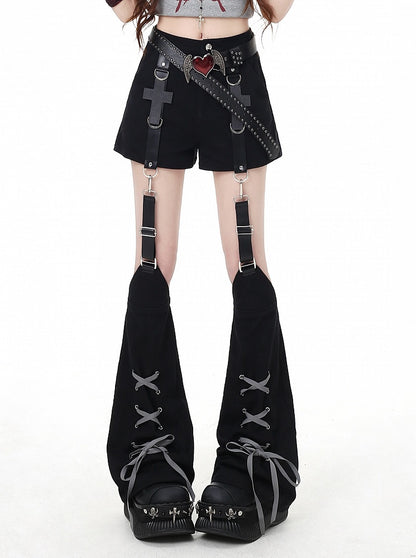 Leg Black Embellished Detail Shorts with Lace-up Warmers Cross Detachable