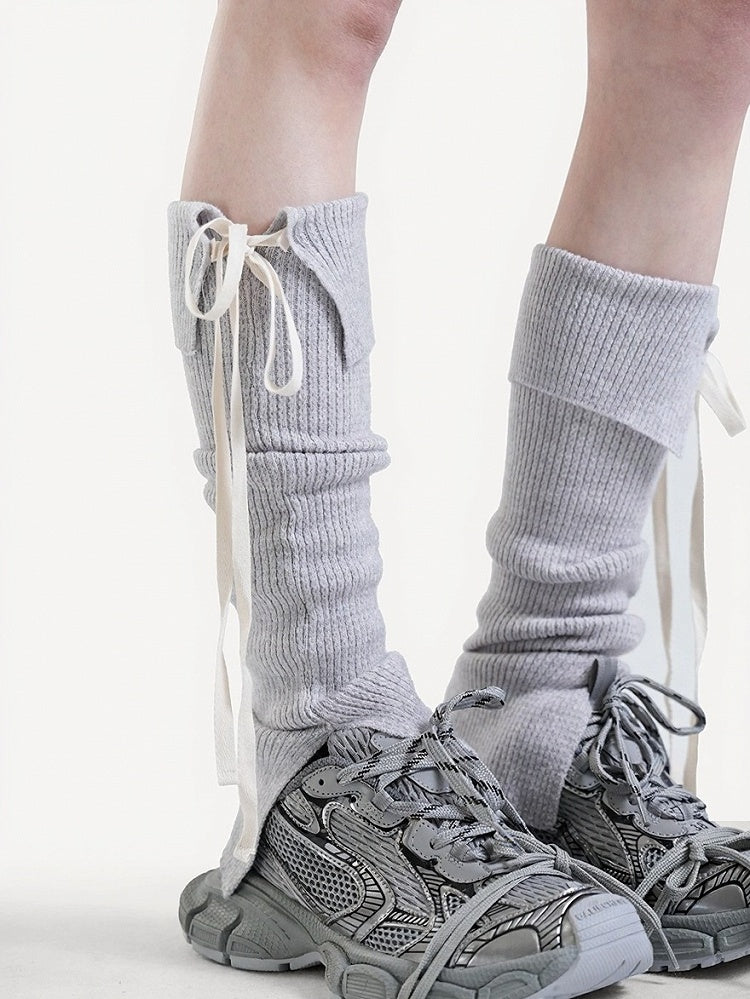 5-Color Ribbed Leg Warmers with Strap Bowknot Details - ModaSwings