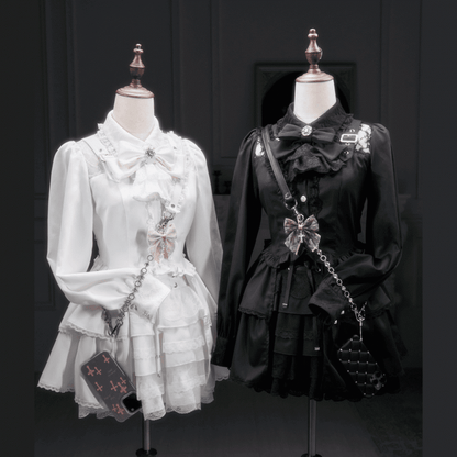 Verzierte Bluse Illusion mit Riemendetails Schnallenausschnitt Weiß Kei Jirai