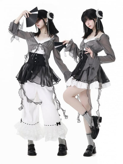 Overlay Korsett Gürtel Mesh Stil Schwarz Cheongsam Knoten Knöpfe