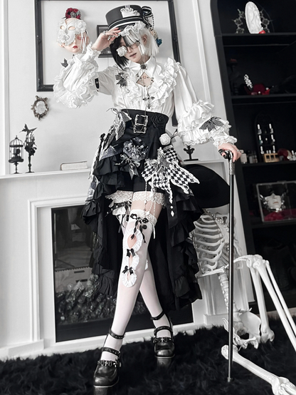 Black Cutout Accents Bow White with Ruffle Trim Stockings