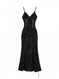 Dress Gothic Midi Slip Chain Slit High Suede Black Thigh with