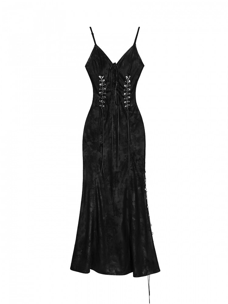 Dress Gothic Midi Slip Chain Slit High Suede Black Thigh with