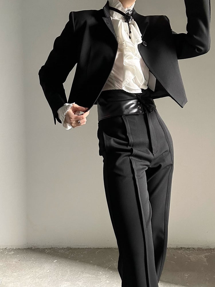 Ouji Lolita Black Straight-Leg Pants with Elastic Back Waist & Subtle Flare