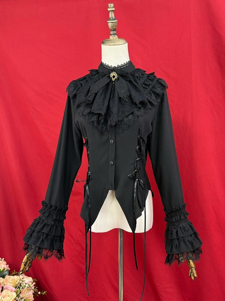 Detachable Lolita Bell with Long Extended Sleeves Black Gothic Blouse