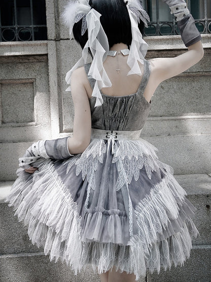 Weißes Korsett Lolita Gürtel Feder Gothic