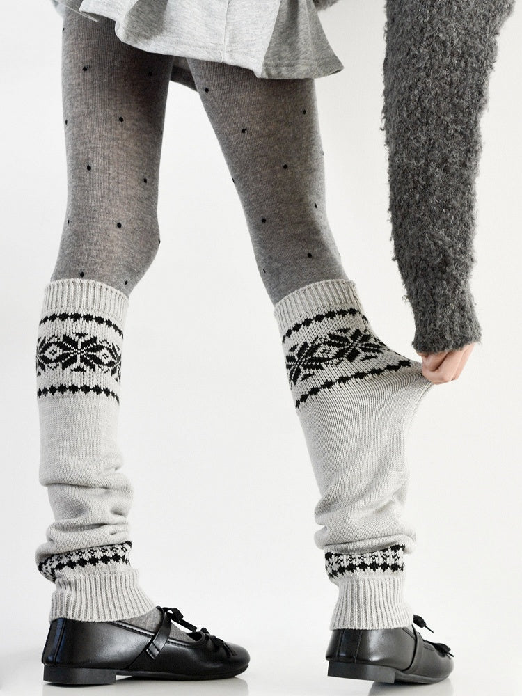 Dot Gray Warmers Tights Knitted Pair Dark Polka - Layering + Leg Tones of Set A