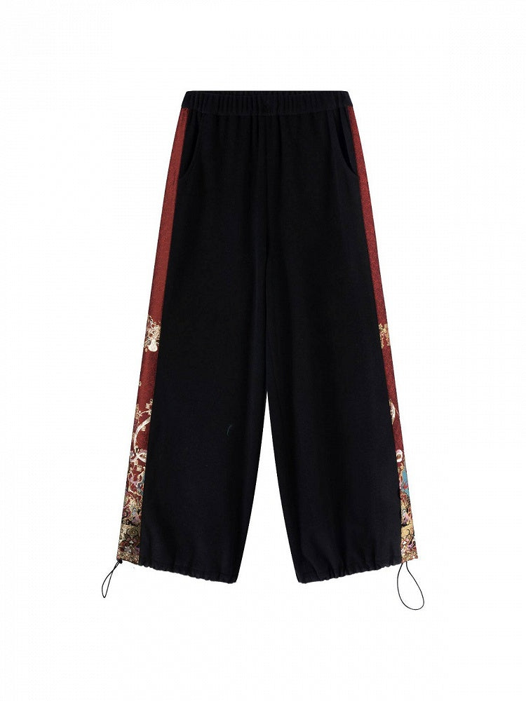 Chinese Style Black Red Chinoiserie Shirt Pants Outerwear Set - Zao Jing Ji