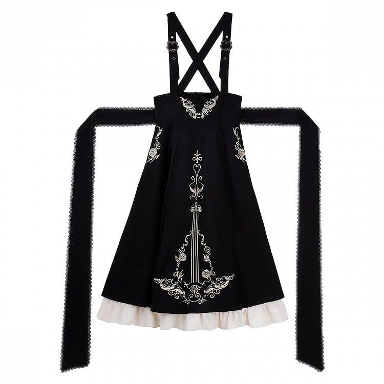 Jabot Top Black + Overall Juliette Shirt High Skirt Elegant Cropped Waist Sleeves Collar Lolita