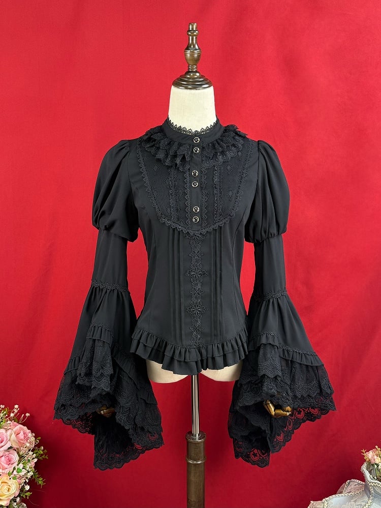 Blouse Long Elegant Black Bell Sleeves