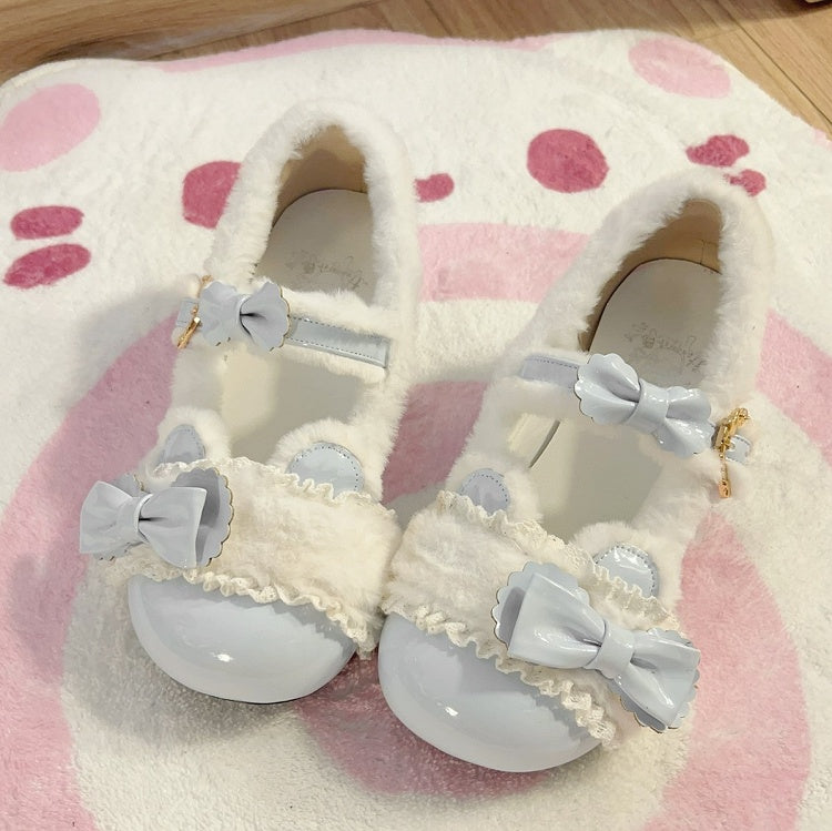 Plush Themed Bear Lolita Accents Teddy Sweet Janes Blue Trim Bow with Low-heel Mary