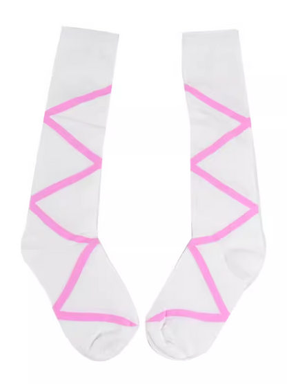 Rosa/Schwarz/Rote Wadensocken mit Kreuzbandmuster