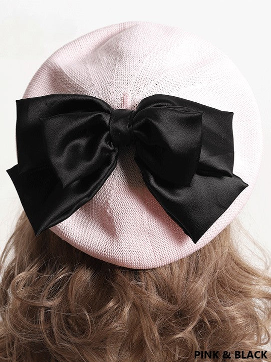 With Bowknot Lolita Color Detachable Options Sweet Beret 18 Large