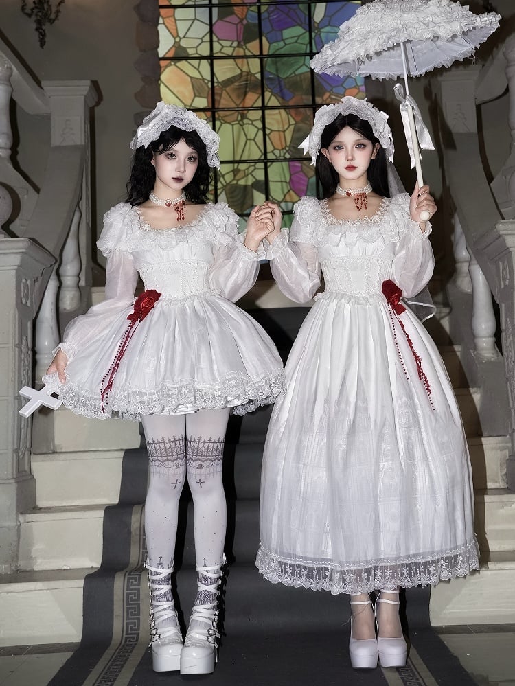 Veil Side White with Fabric Detachable Jacquard Belt Corset