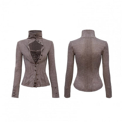 Sleeve Grey High Design Long Neck Two-piece Top Deep Details - Ruffle
