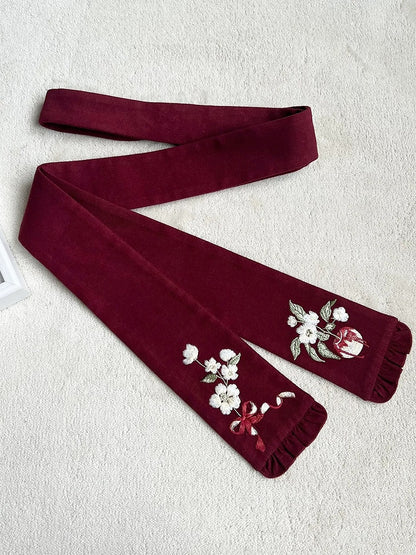 Embroidered Lolita Belt with Ruffle Accents in Wine Red or Brown - With PUJI