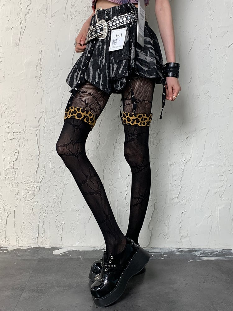 Leopard Pattern Black Y2K Overknee Cuffs Stockings