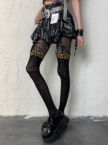 Leopard Pattern Black Y2K Overknee Cuffs Stockings