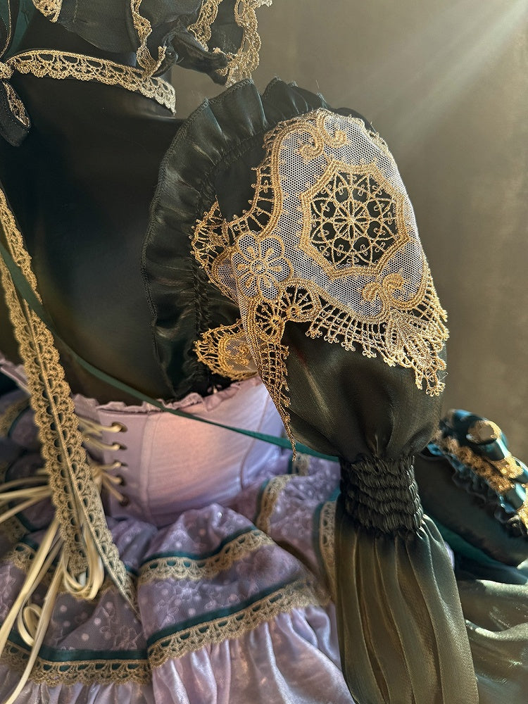 Layers Green Gold Light with Bow Accents and Purple Lace Dress Princess Trim Balletcore