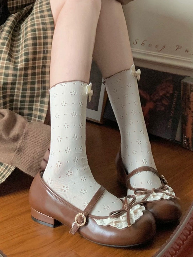 Schleife Trim Toe Brown Heels Mary Janes Runde Spitze Akzent 2,2 CM Dunkel Geknotet