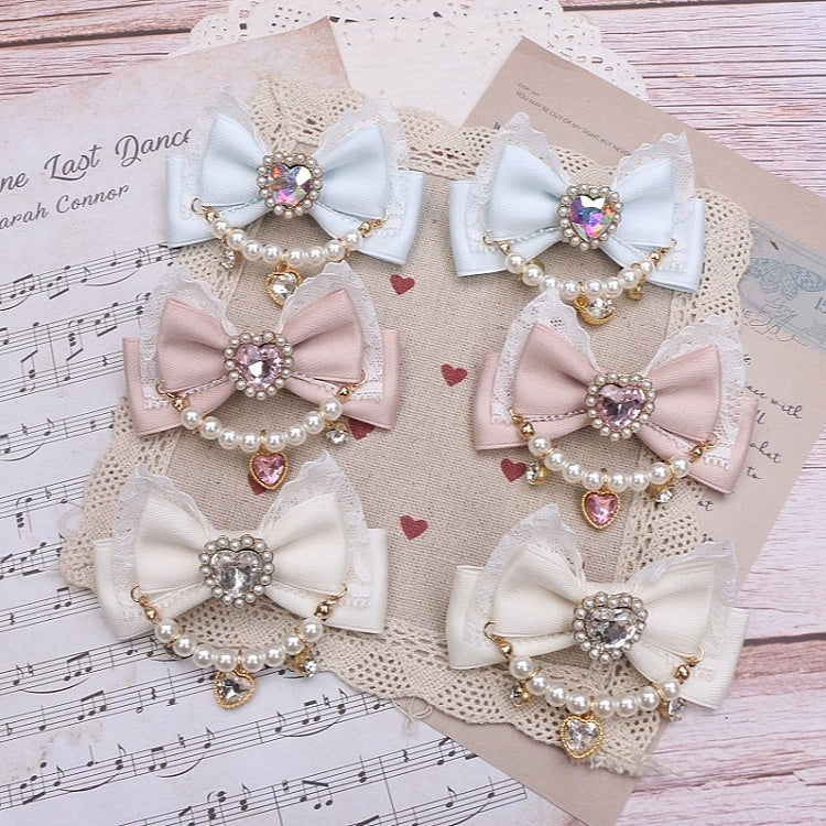 Heart Hairclip Options Pearl Color Bowknot Jirai Chian 8 Rhinestone Kei