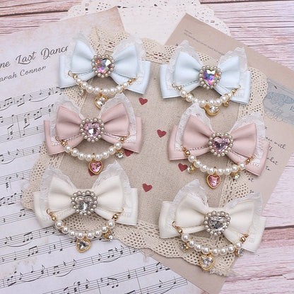 Heart Hairclip Options Pearl Color Bowknot Jirai Chian 8 Rhinestone Kei