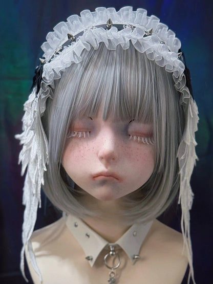 Dark Wing Strap with Style Leather White Angel Black Alternative Hairband Rivet