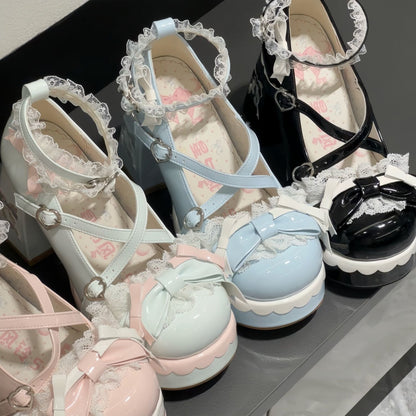 Lolita Bow Round-Toe Platform Heels – Sweet Kawaii Style Up to EU 42