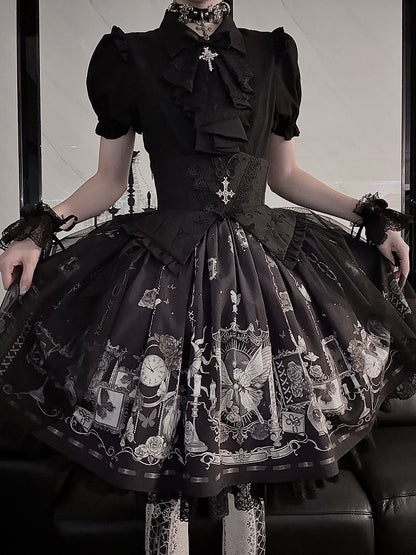 Jabot Short Shirt Detachable with Sleeves Gothic Black Lolita
