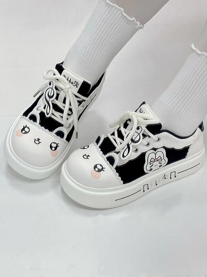 Music Note - Black Core Sneakers with Bunny Theme Details Otaku Platform Scalloped Trim