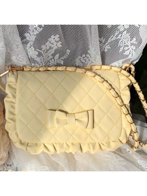 Yellow Lolita Bag with Diamond Pattern and Bow Accents - Seraphim