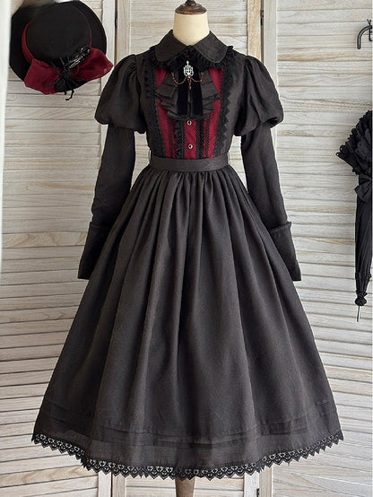 Lolita and Gothic with Lace Pattern Dress Spider Web Trim Black Juliette Sleeves