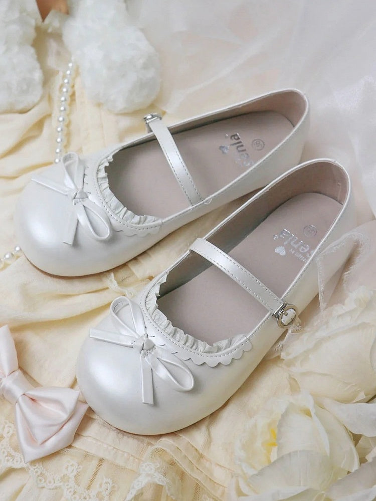 Toe Flat White Shoes Mary in Round Jane Sweet - Lolita