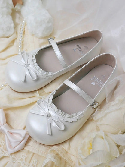Toe Flat White Shoes Mary in Round Jane Sweet - Lolita