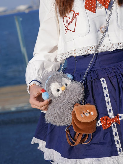 Light Middle/Large Keychain Plush + Options Gray 4 Penguin Backpack/Crossbody Size Bag Cute