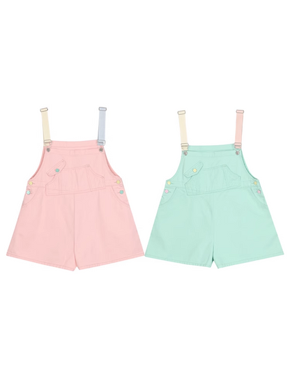 Denim Overall Shorts Grün Candy Farbe Pink/Mint