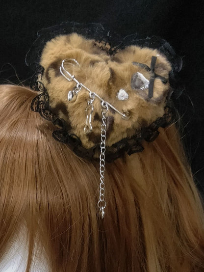 Trim Pattern Hairclip Tiger Color 4 Spot Heart Lace Options Plush