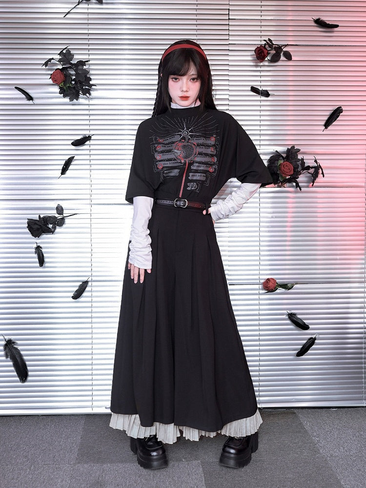 Graffiti With Gothic Sleeve Stand Top Black Print 1/2 Collar